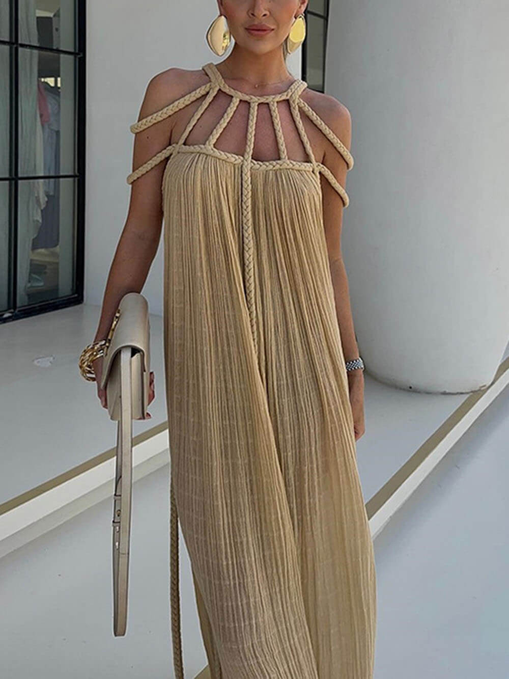 Chic Draped Braids Maxi Dress Cover-Up