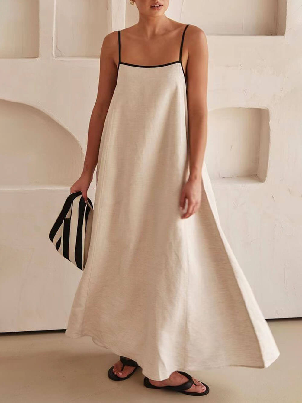 A-Line Summer Vibe Dress with Bold Contrasting Suspender Straps