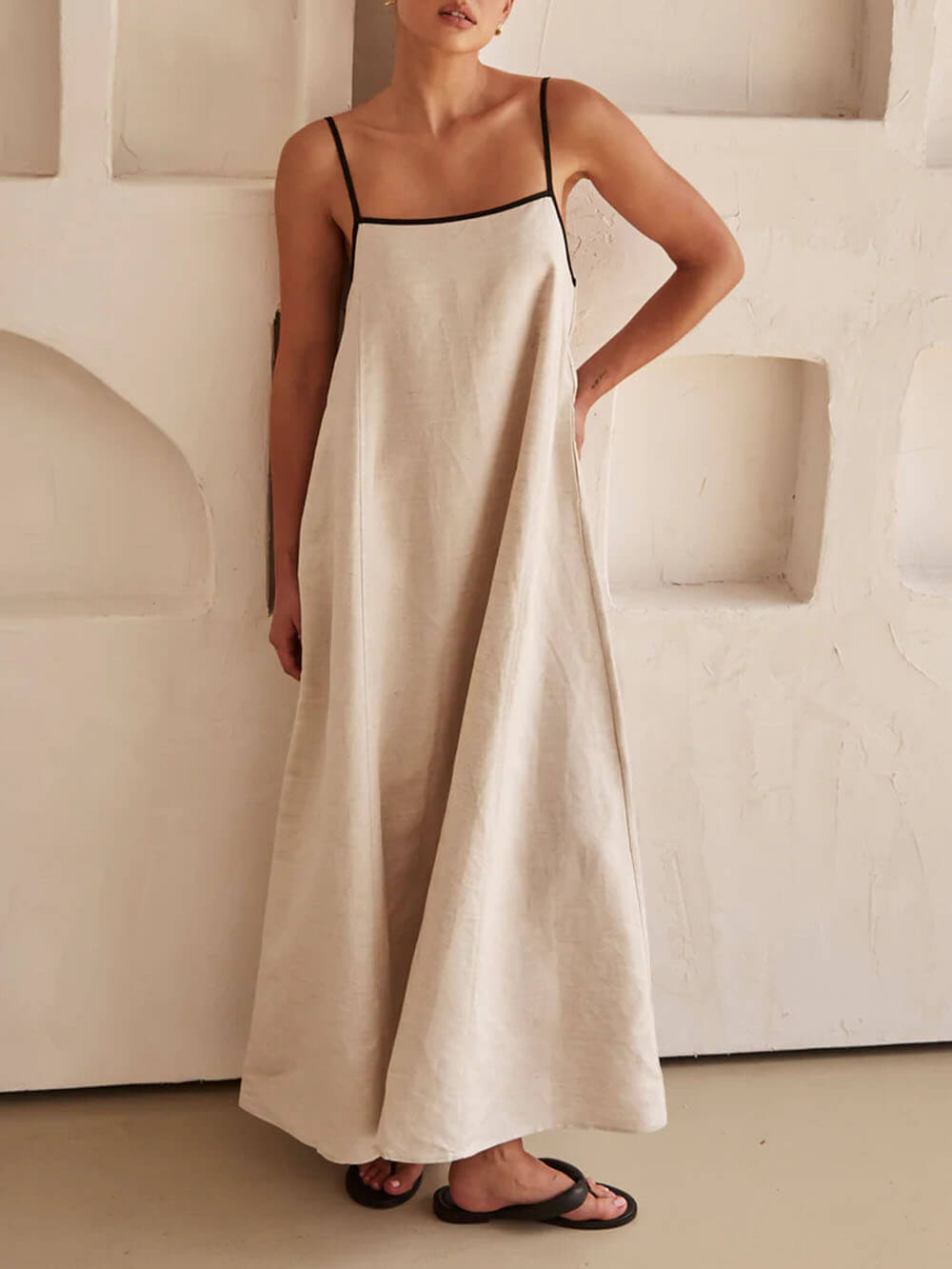 A-Line Summer Vibe Dress with Bold Contrasting Suspender Straps