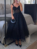 Glamorous Tulle Polka Dot Sweetheart Bustier A-Line Midi Dress