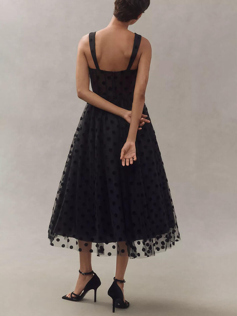 Glamorous Tulle Polka Dot Sweetheart Bustier A-Line Midi Dress