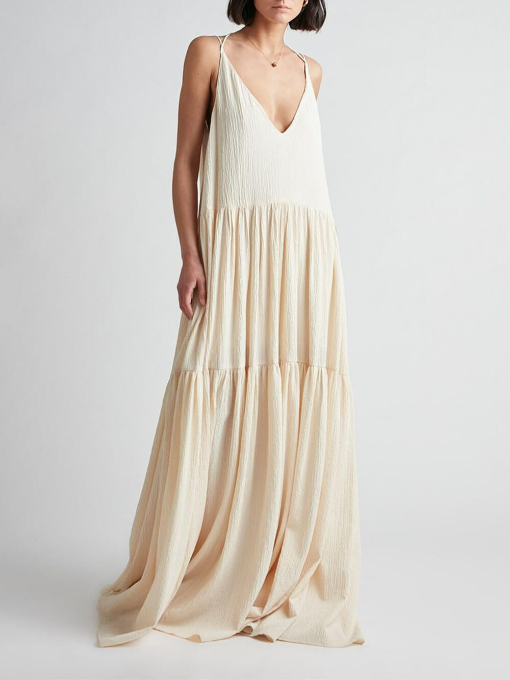 Effortless Summer Vacation Deep V-Neck Strappy Maxi Dress