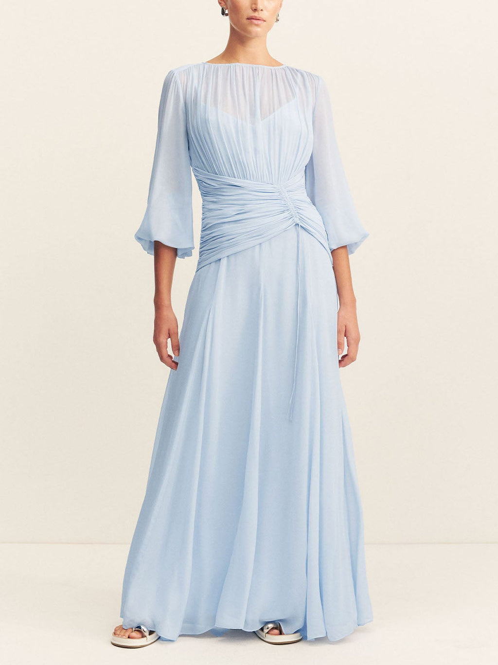 Chic High-Neck Maxi Dress with Dramatic Balloon Sleeves