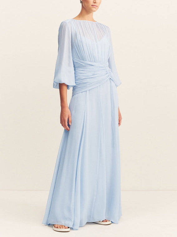 Chic High-Neck Maxi Dress with Dramatic Balloon Sleeves