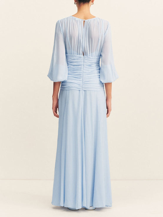 Chic High-Neck Maxi Dress with Dramatic Balloon Sleeves