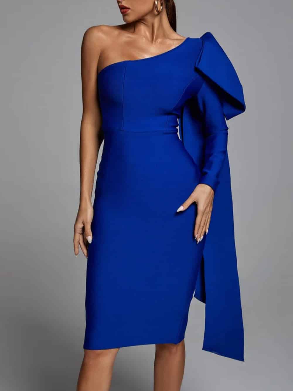 Abbey Blue One-Shoulder Bandage Dress - Sleek, Figure-Hugging Style