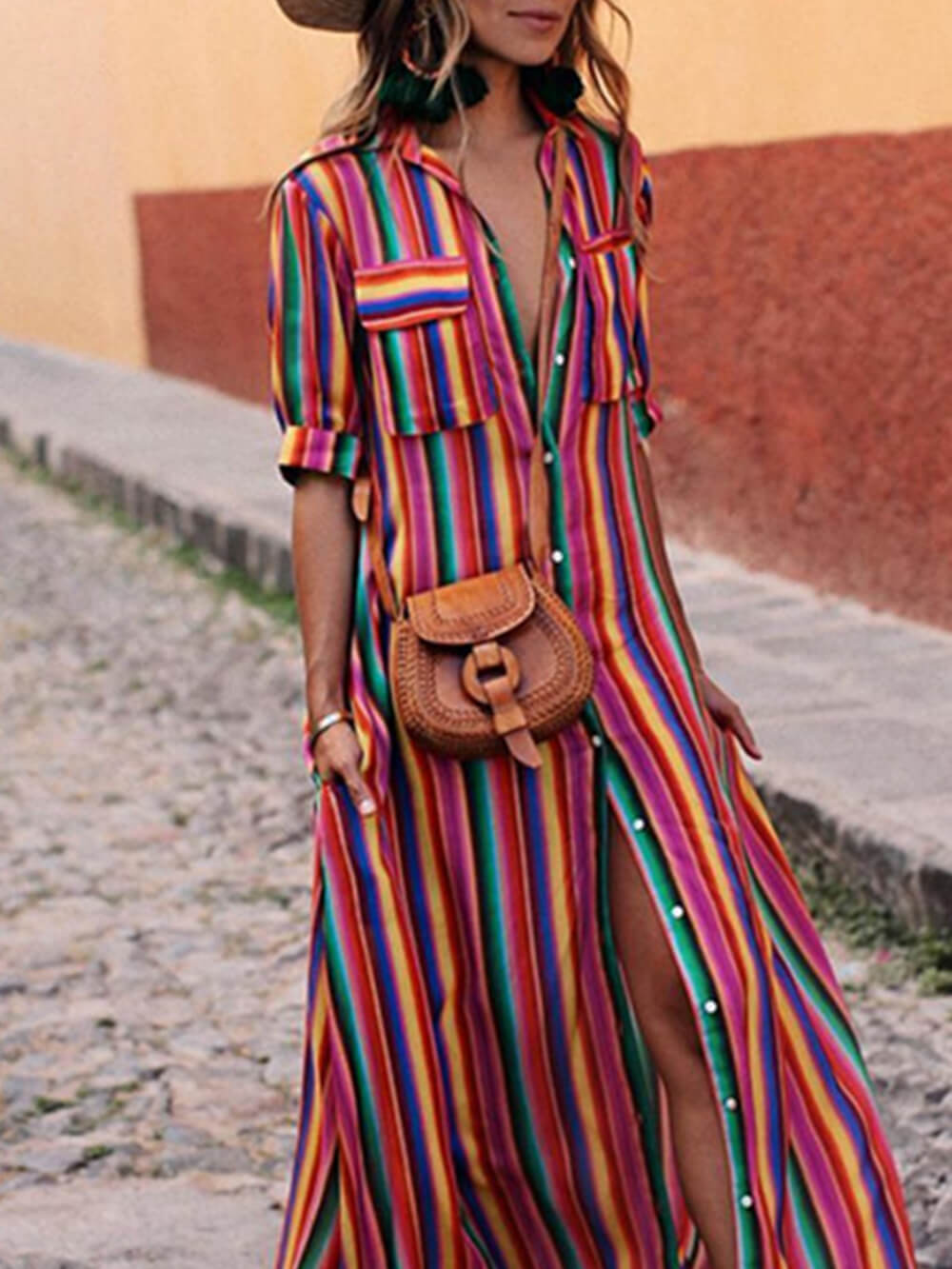 Casual Striped Print Shirt Maxi Skirt - Effortless Everyday Chic