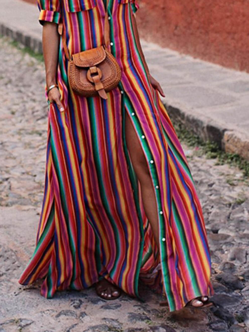 Casual Striped Print Shirt Maxi Skirt - Effortless Everyday Chic