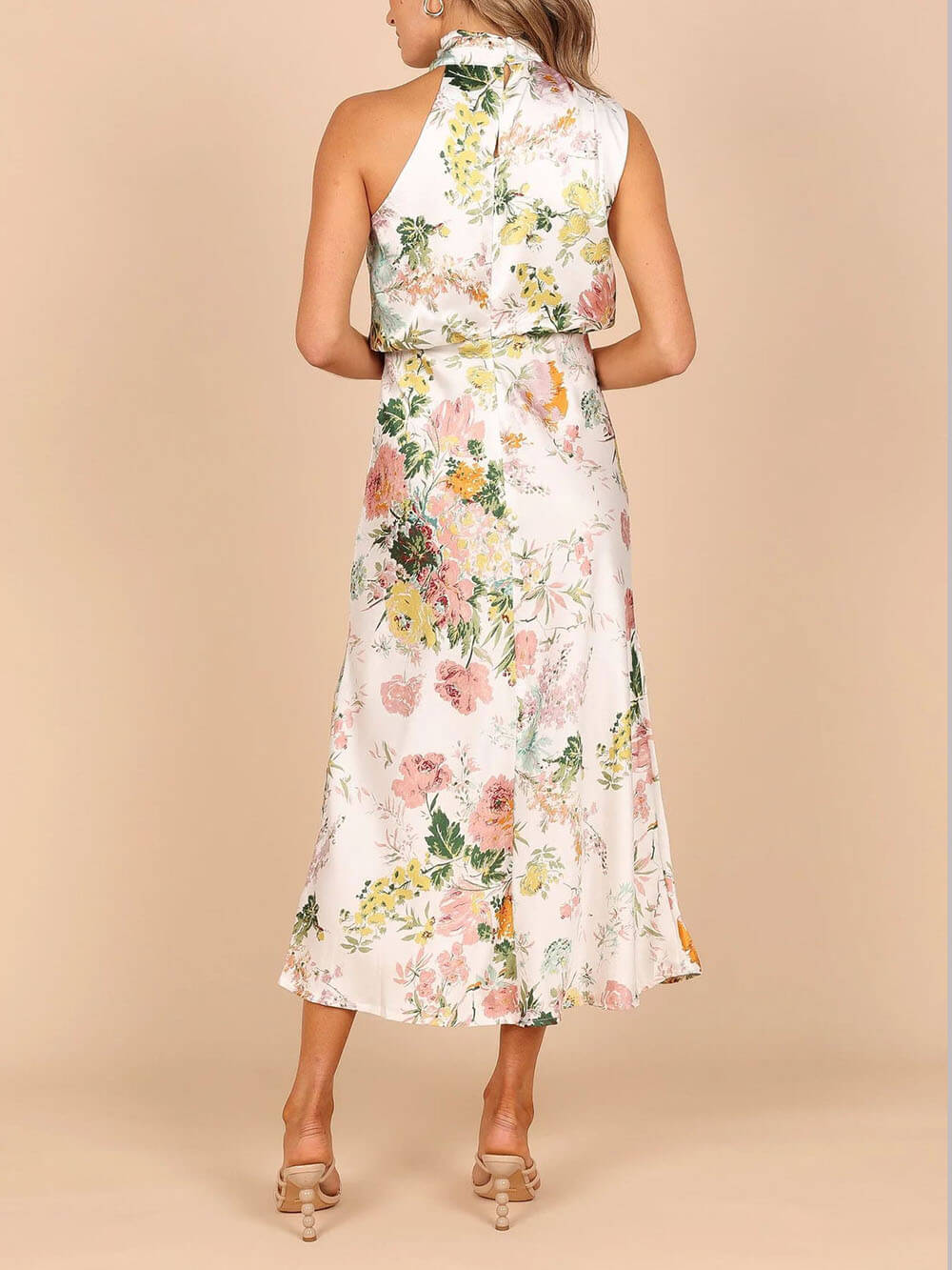 Floral Halter-Neck Maxi Dress with Elastic Waist