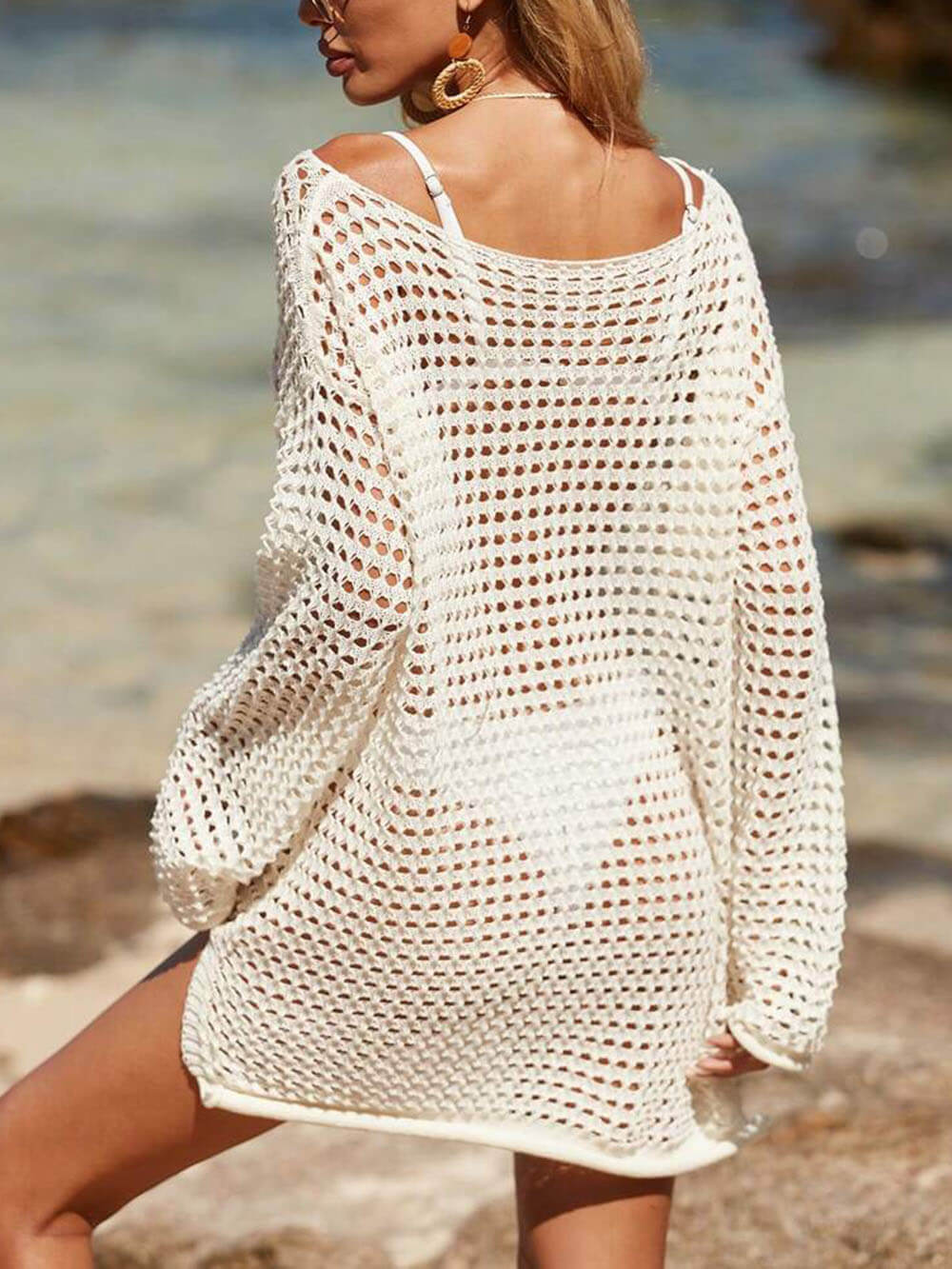 Chic Cutout Knitted Beach Cover-Up for Bikini with Sun Protection