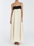 Black and White Patchwork Maxi Dress with Suspender Straps - Loose, Flowy Fit
