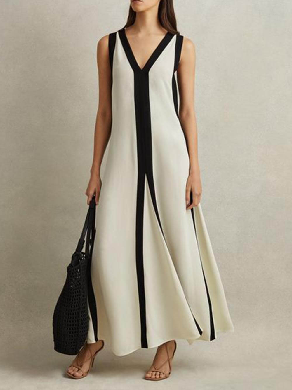 Colorblock Reversible A-Line Maxi Dress - Two-Way Wear, Flattering Silhouette