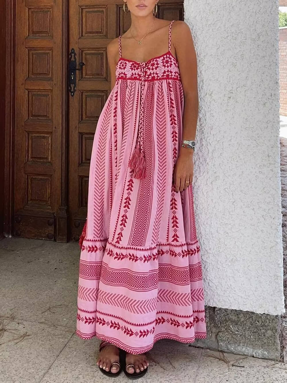 Boho Crochet Patchwork Ethnic-Style Knitted Slip Maxi Dress