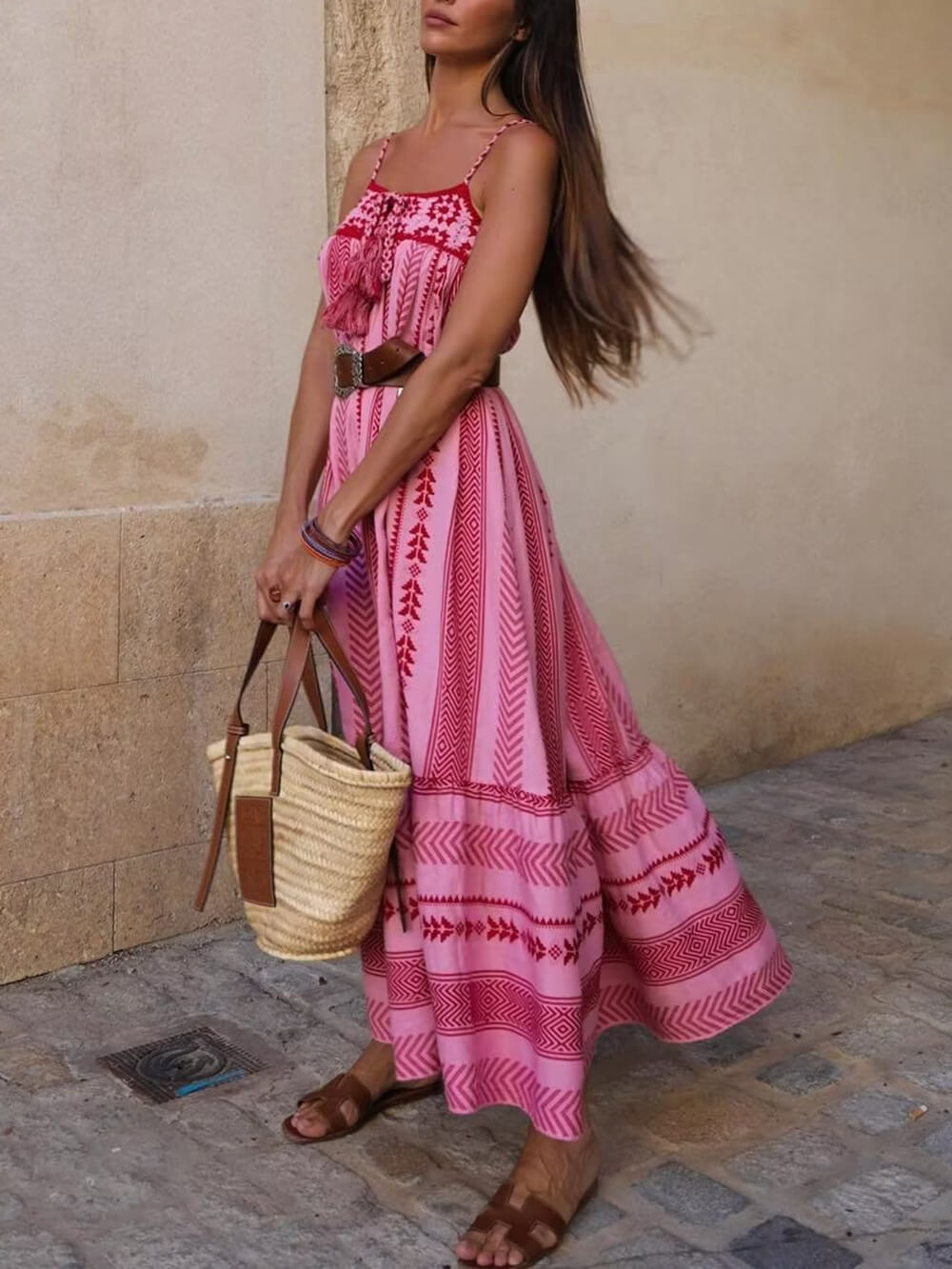 Boho Crochet Patchwork Ethnic-Style Knitted Slip Maxi Dress