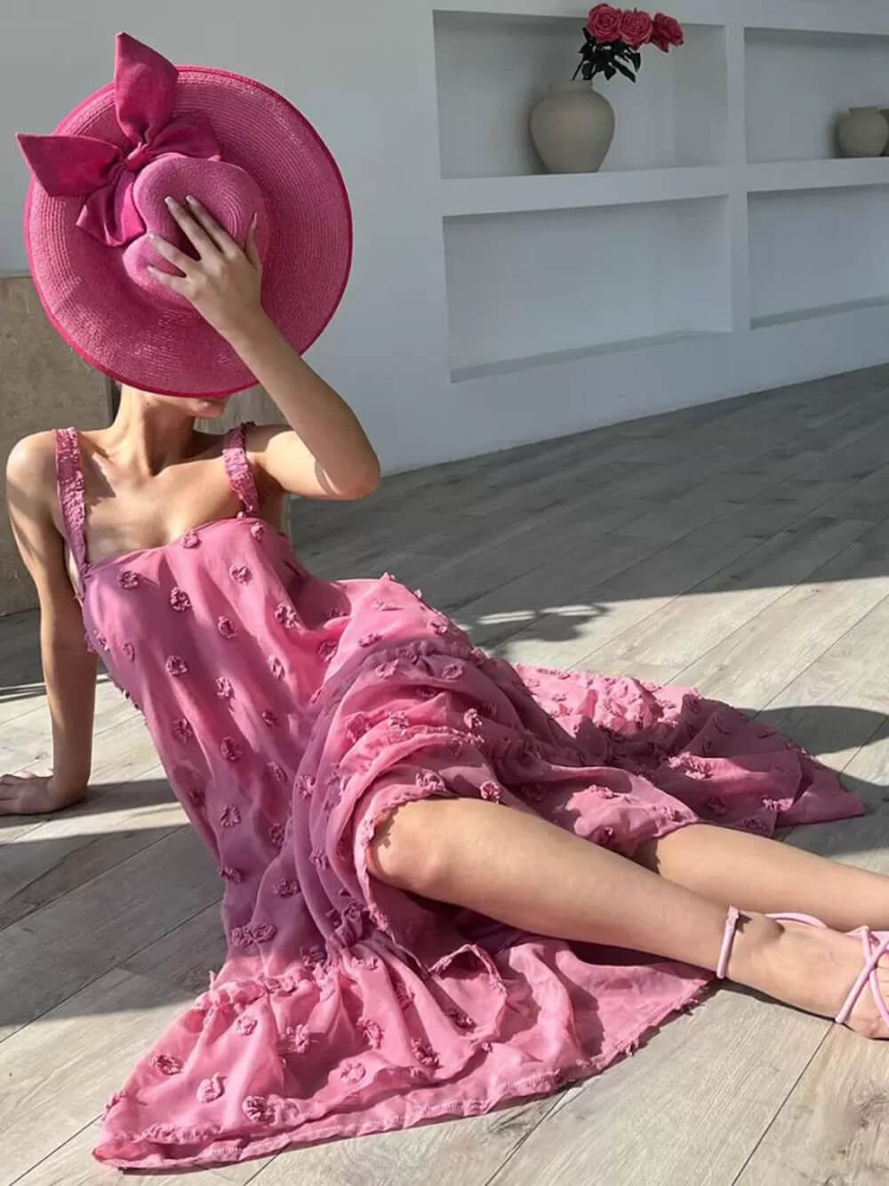 Floral Decor A-Line Layered Maxi Dress - Pretty, Loose Fit, Flowing Style