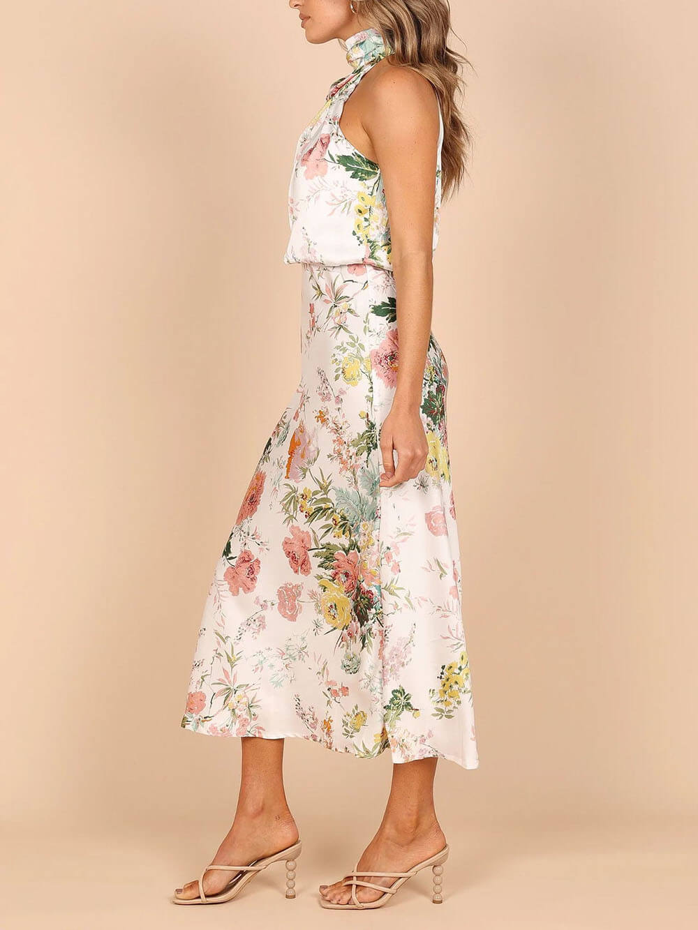 Floral Halter-Neck Maxi Dress with Elastic Waist