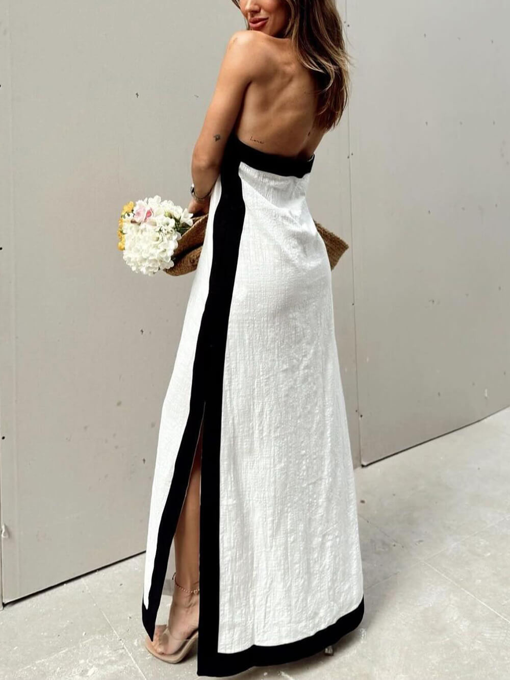Color-Block Halter-Neck Maxi Dress with Side Slit