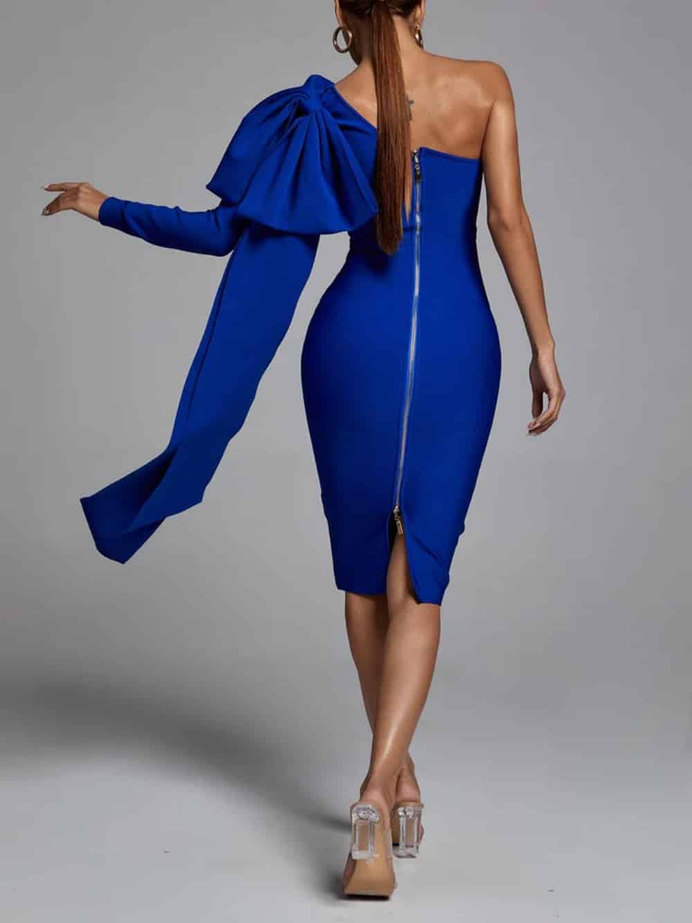 Abbey Blue One-Shoulder Bandage Dress - Sleek, Figure-Hugging Style