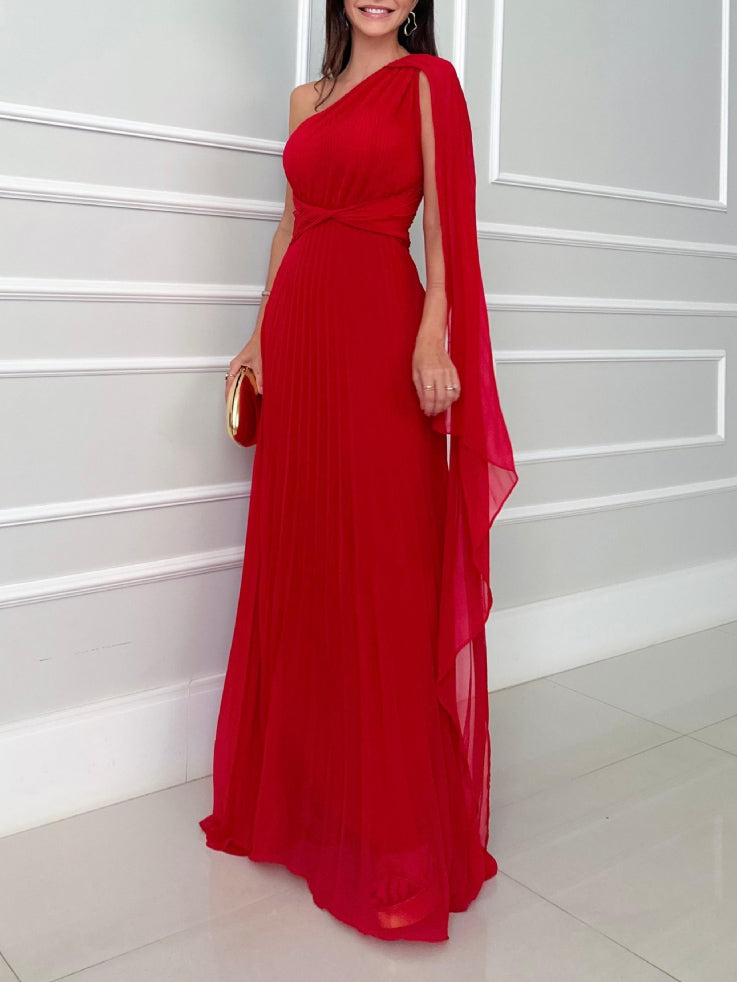 Chic and Flowing Pleated Off-Shoulder Maxi Dress