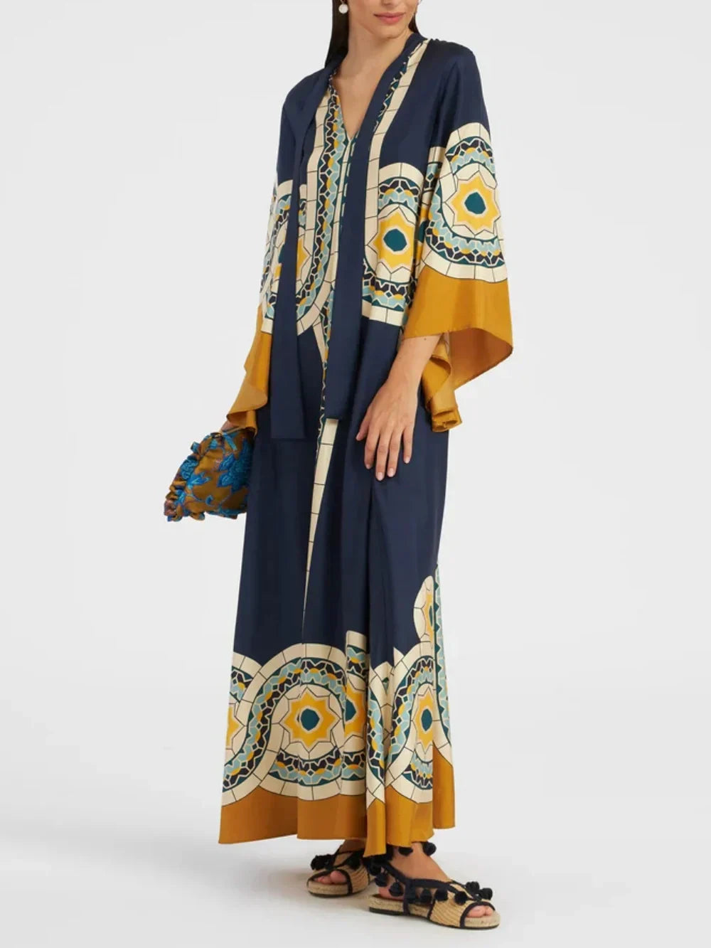 Chic Twill Art Deco Print Maxi Dress
