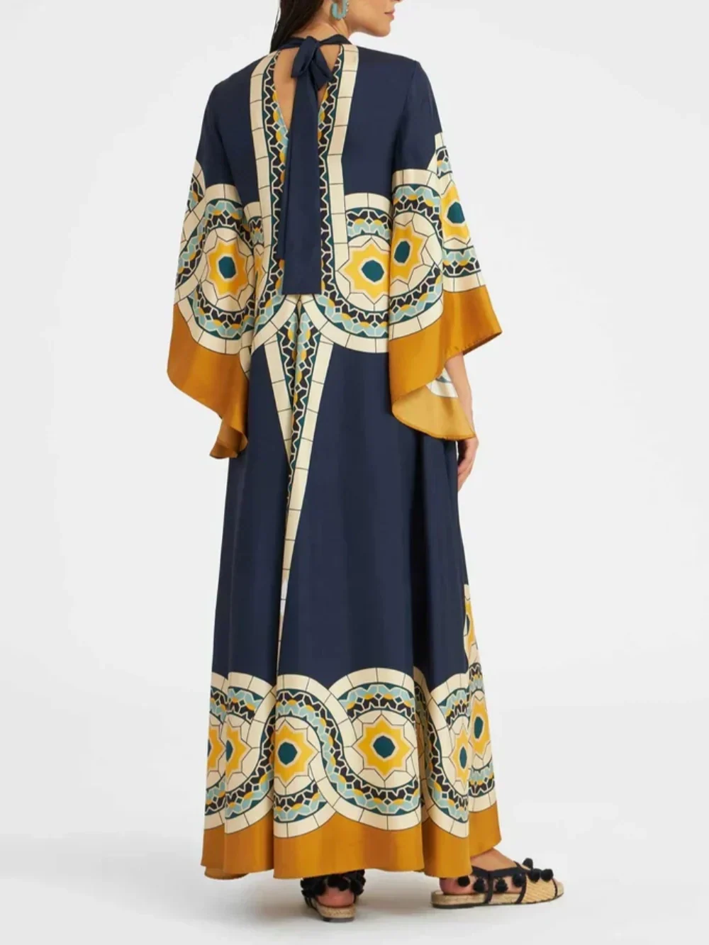 Chic Twill Art Deco Print Maxi Dress