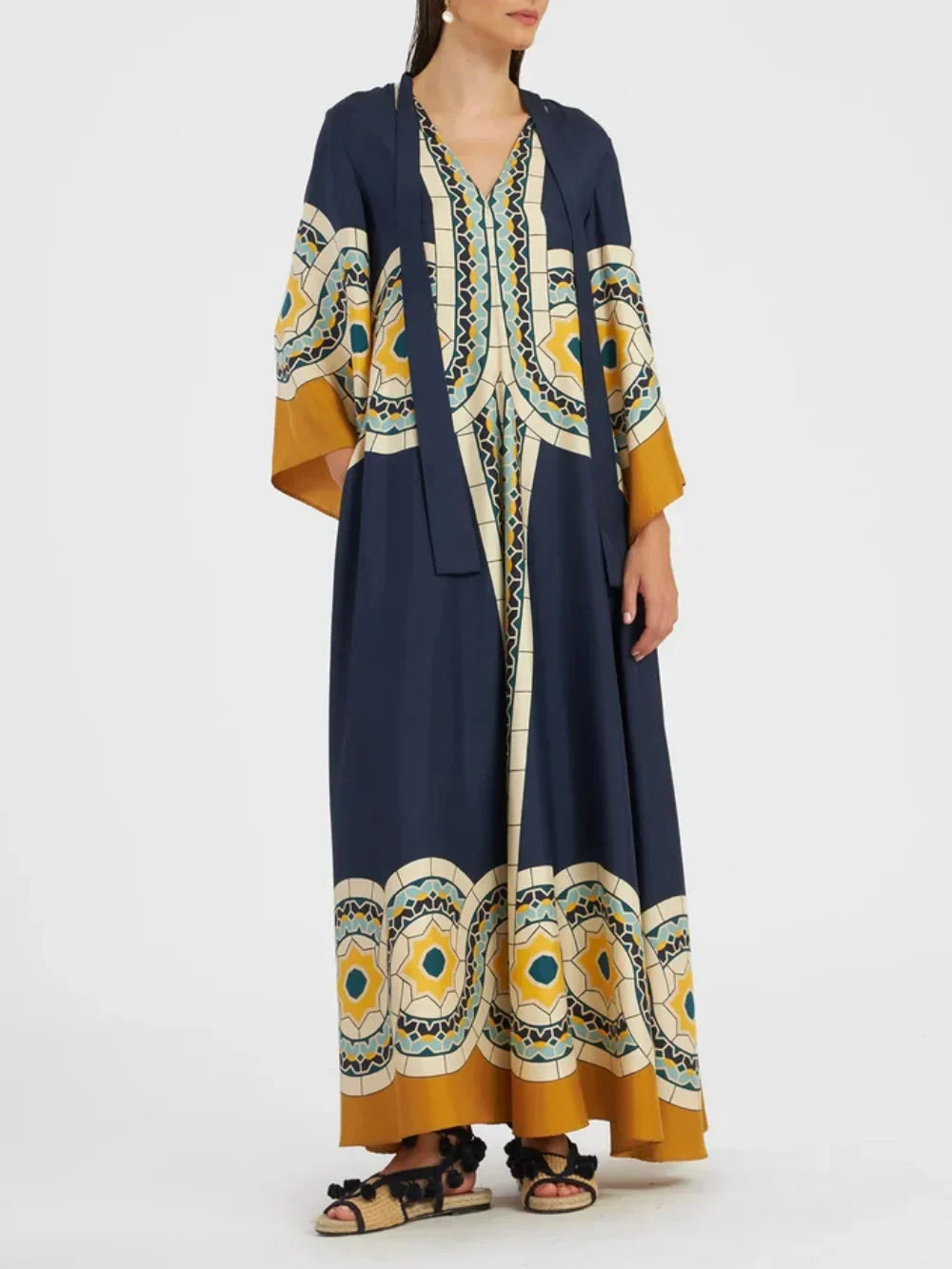 Chic Twill Art Deco Print Maxi Dress
