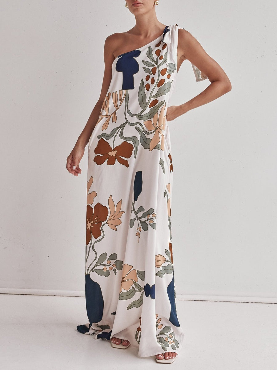 Chic Printed One-Shoulder Maxi Dress