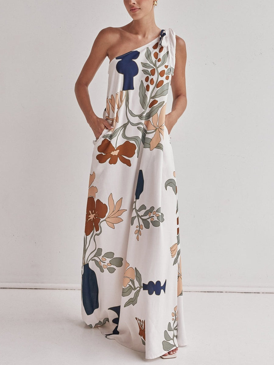 Chic Printed One-Shoulder Maxi Dress