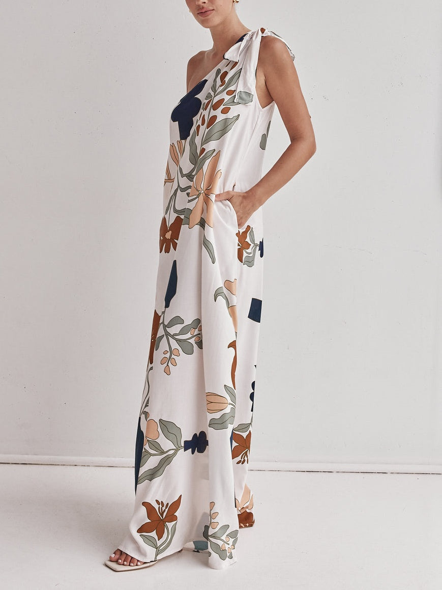 Chic Printed One-Shoulder Maxi Dress