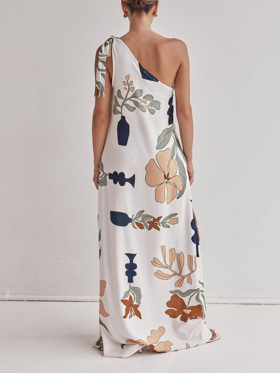 Chic Printed One-Shoulder Maxi Dress
