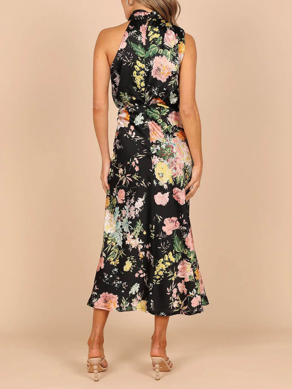 Floral Halter-Neck Maxi Dress with Elastic Waist