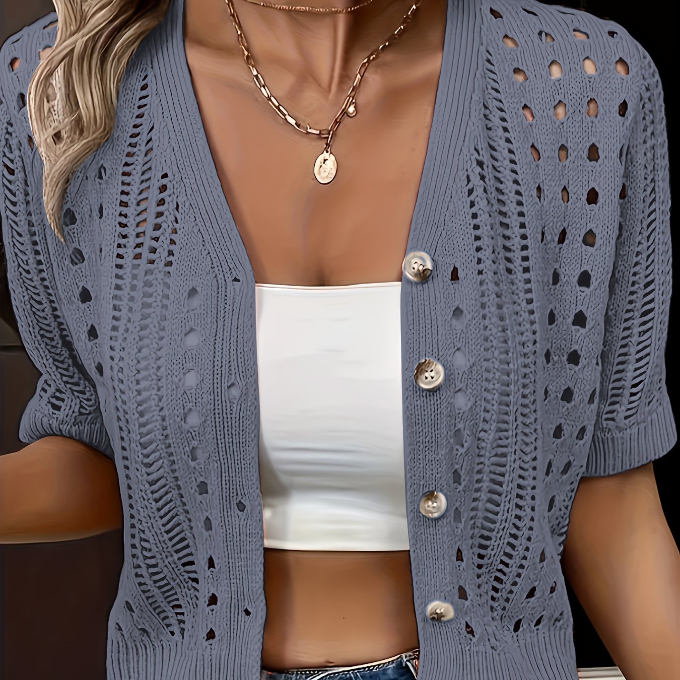 Elena Hollow-Knit Cardigan