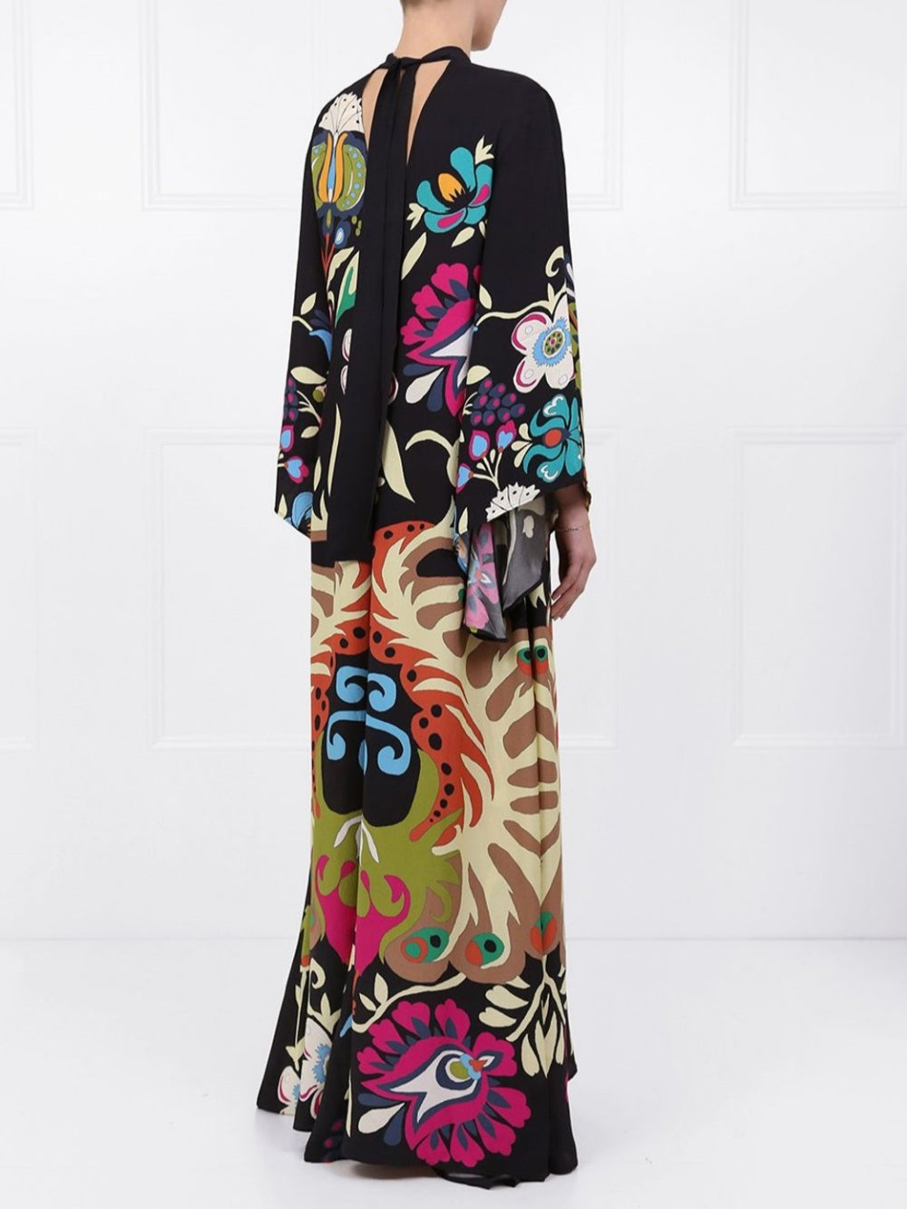 Elegant Peacock Print Maxi Dress