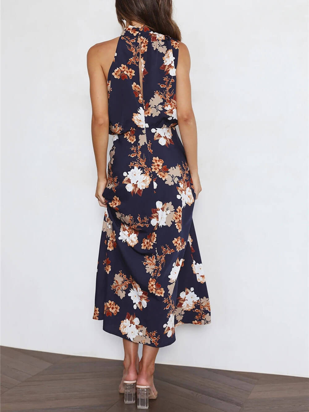 Floral Halter-Neck Maxi Dress with Elastic Waist