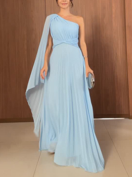 Chic and Flowing Pleated Off-Shoulder Maxi Dress