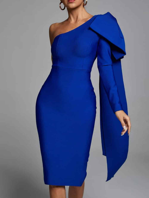 Abbey Blue One-Shoulder Bandage Dress - Sleek, Figure-Hugging Style