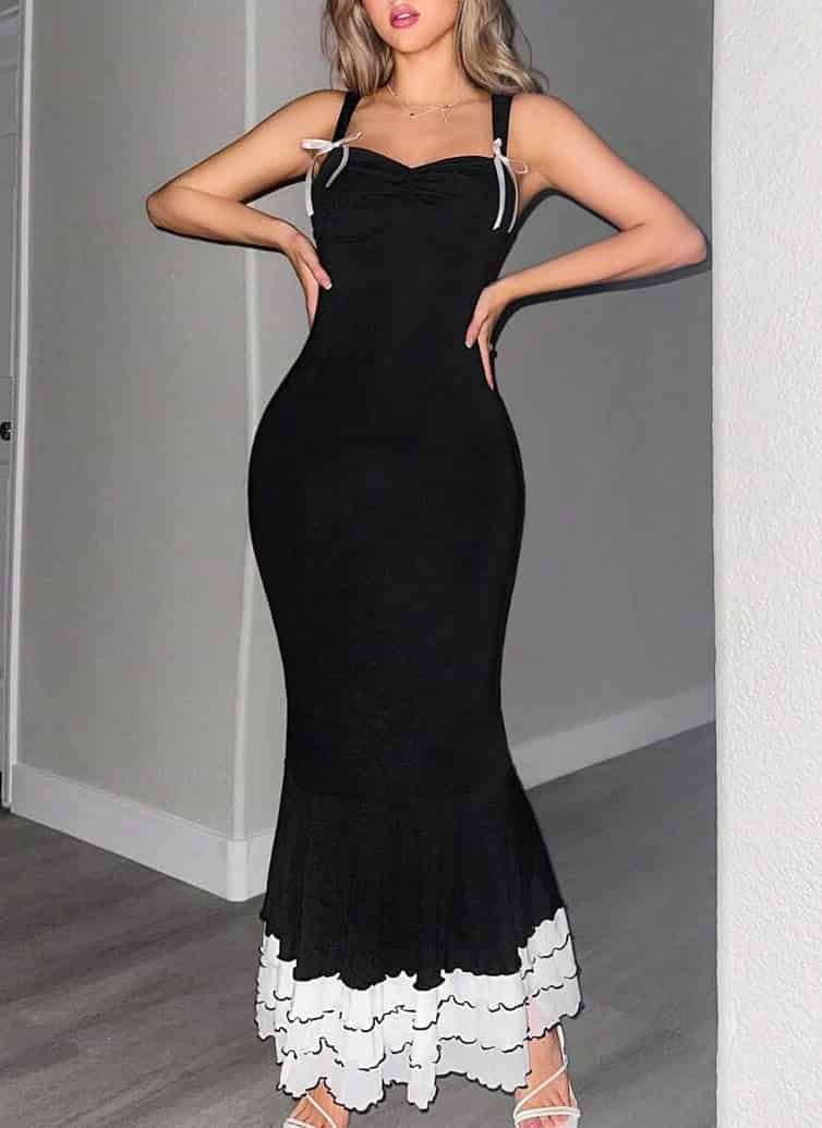 Black Sweetheart-Neck Bodycon Slip Maxi Dress