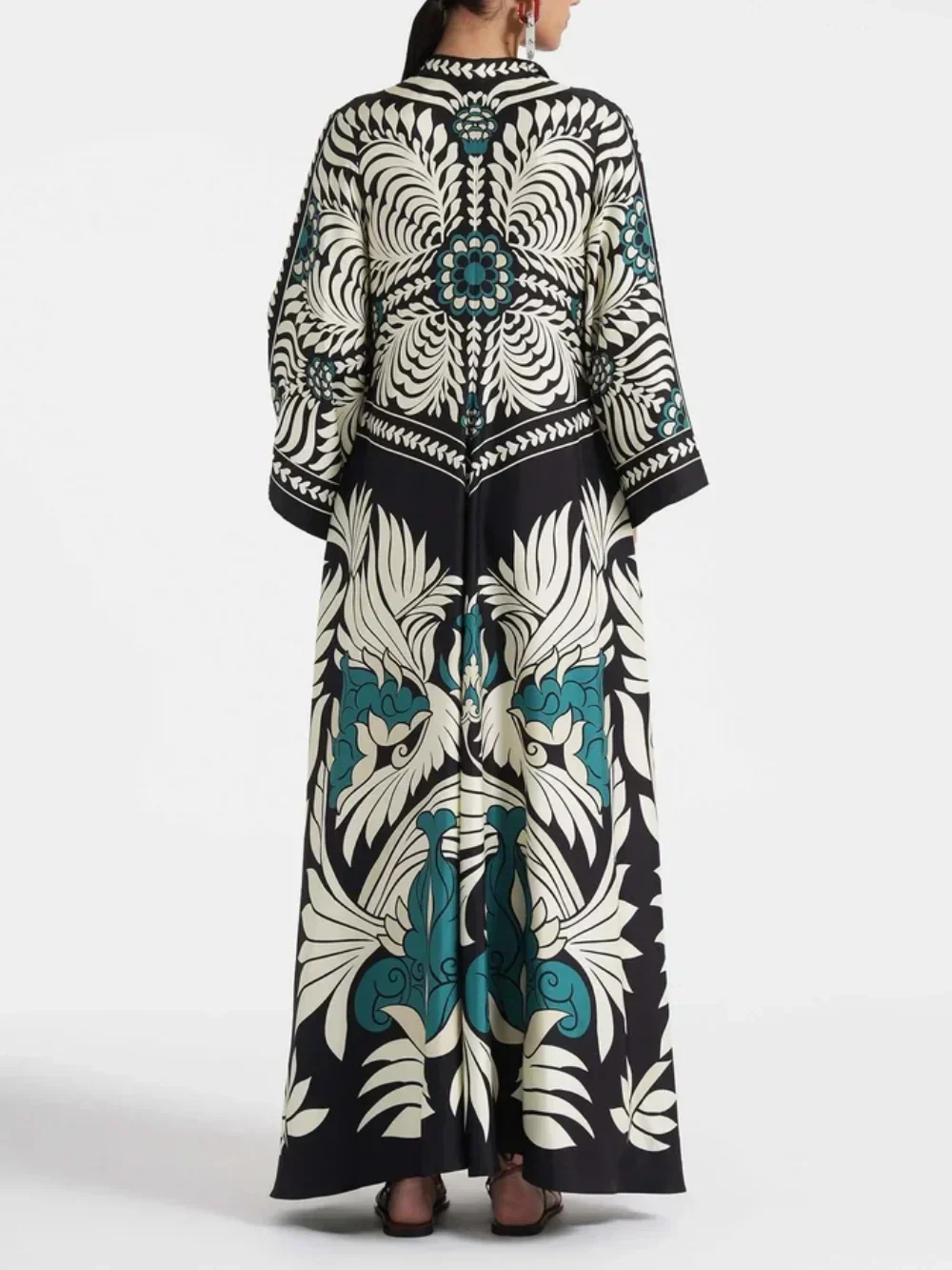 Elegant Floral Print Maxi Dress with Flowing Waterfall Sleeves