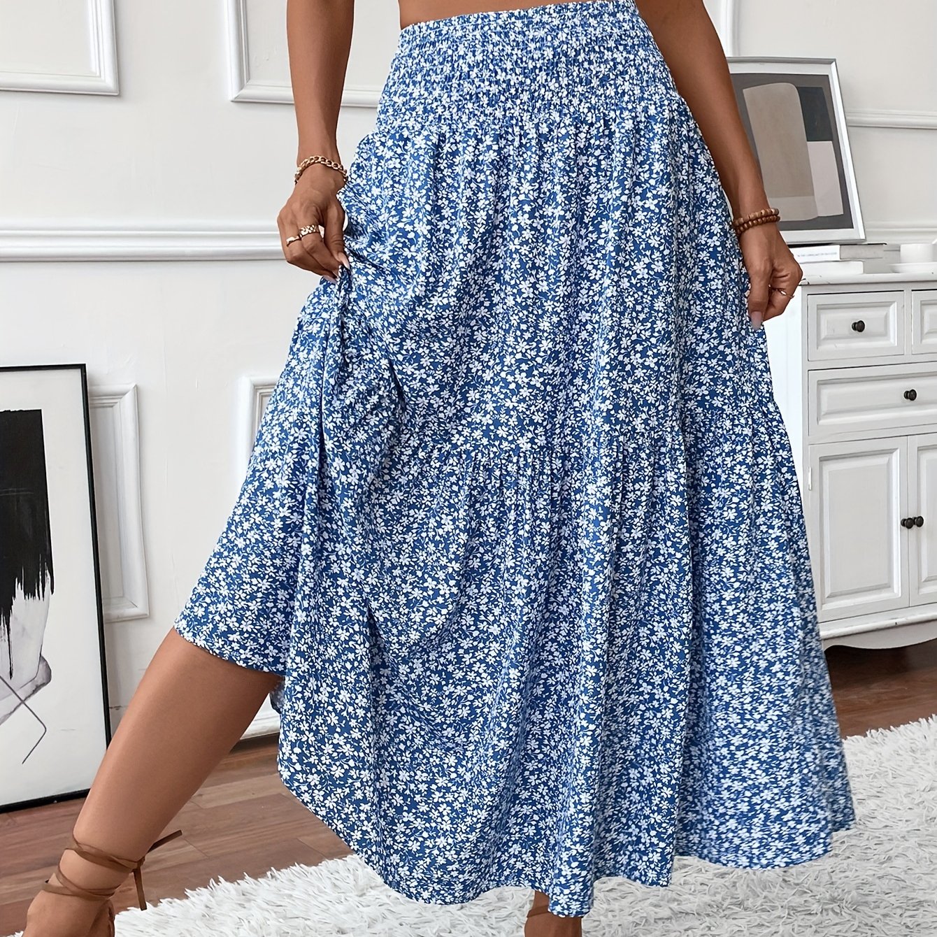 Elena Ditsy Floral Skirt - Lightweight, Playful Floral Print Midi