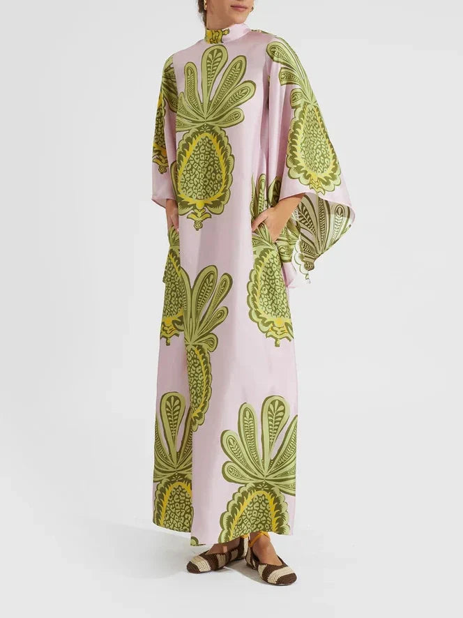 Bold Tropical Maxi Dress with Large Pineapple Print