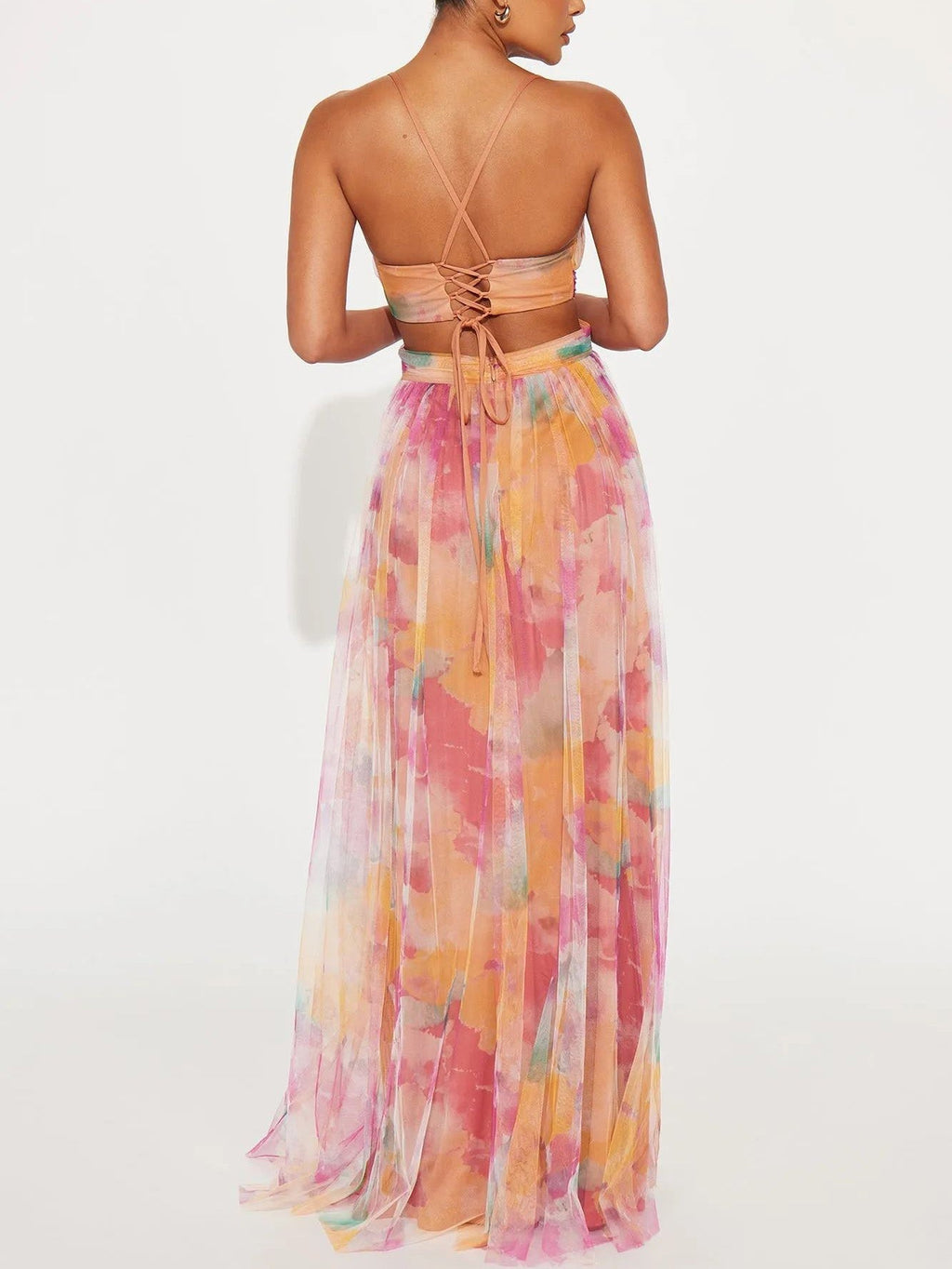 Chic Painted Floral Print V-Neck A-Line Maxi Dress