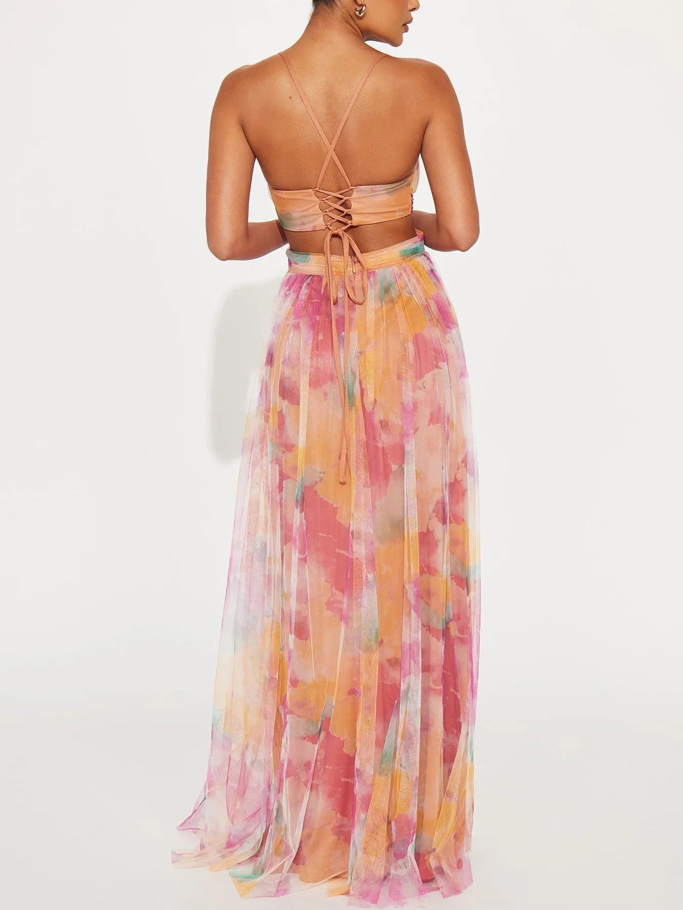 Chic Painted Floral Print V-Neck A-Line Maxi Dress
