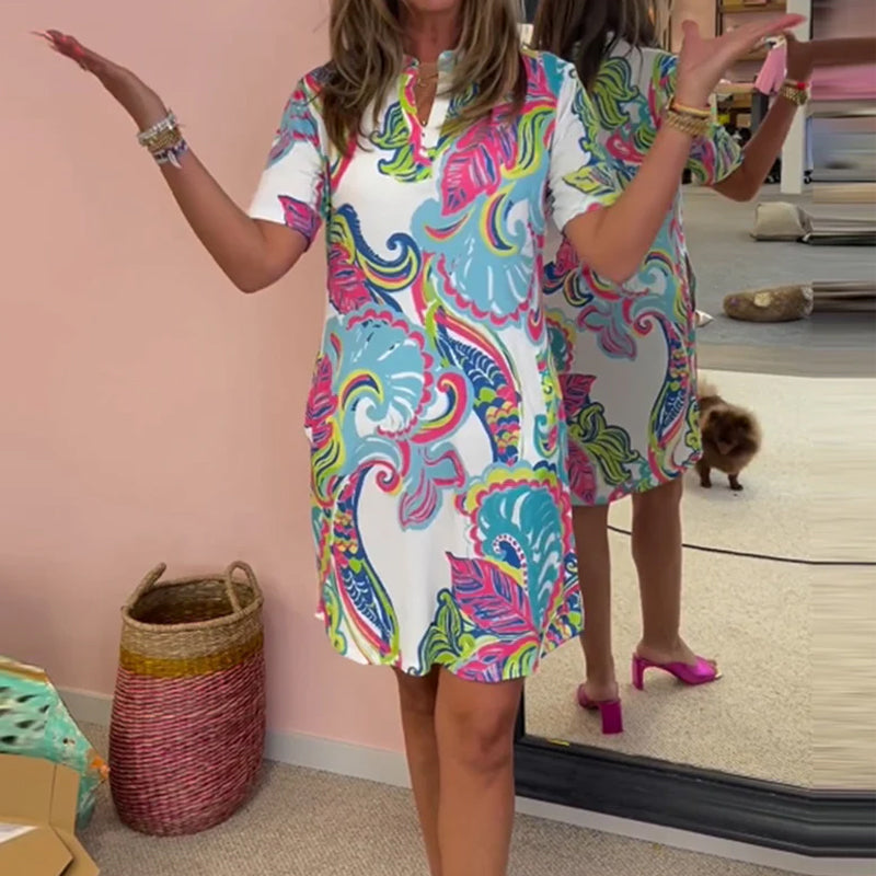 Aria Printed Shift Dress - Bold Pattern, Flattering Silhouette