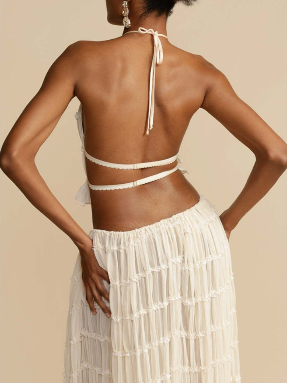 Flowy Pleated Maxi Skirt with Drawstring Waist and Tiered Layers