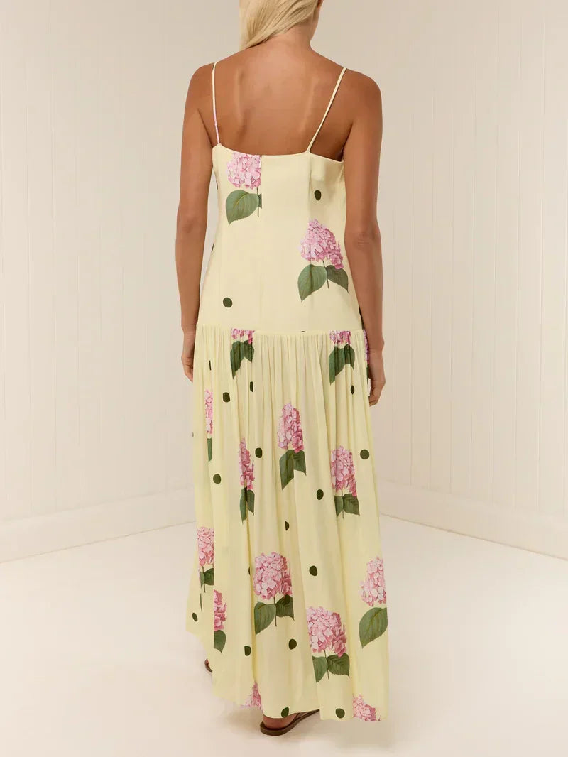 Chic Polka Dot Floral Print Midi Dress