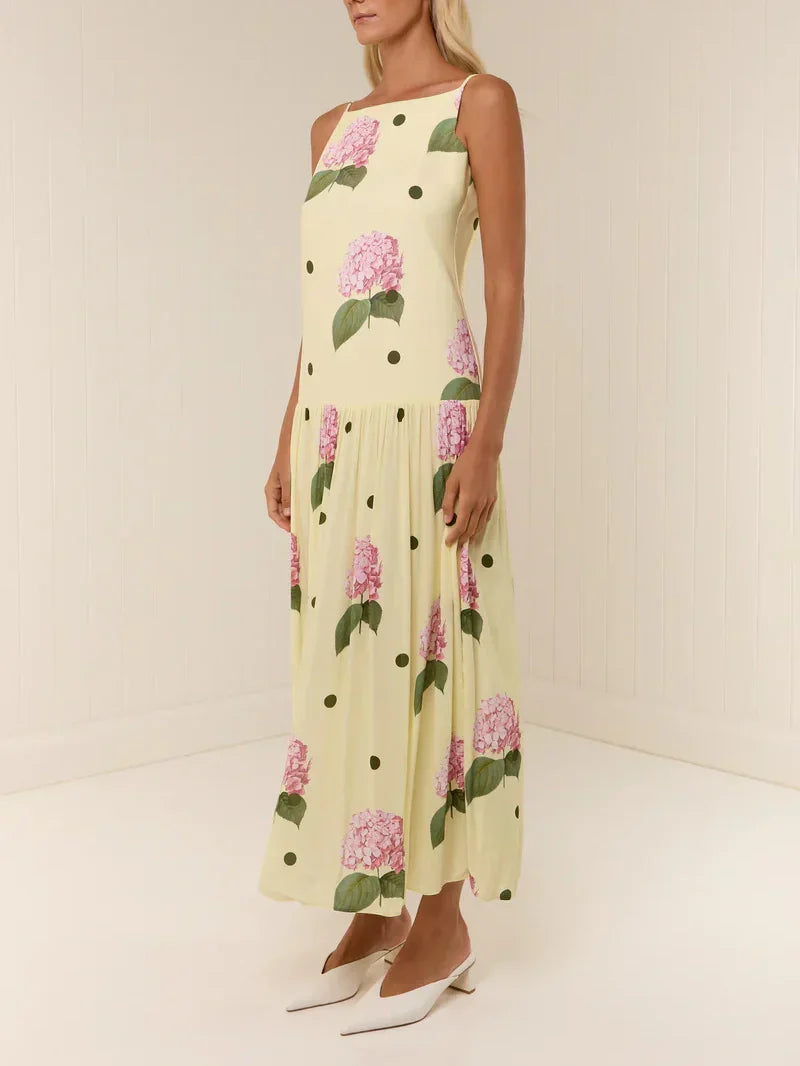 Chic Polka Dot Floral Print Midi Dress