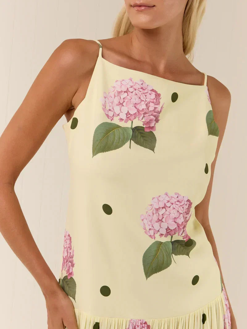 Chic Polka Dot Floral Print Midi Dress