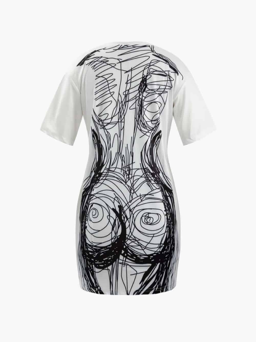Chic Abstract Line-Print Short-Sleeve Mini Dress