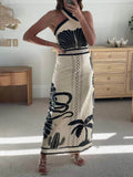 Chic Ethnic-Print Halter Maxi Dress with a Flattering Slim-Fit Silhouette