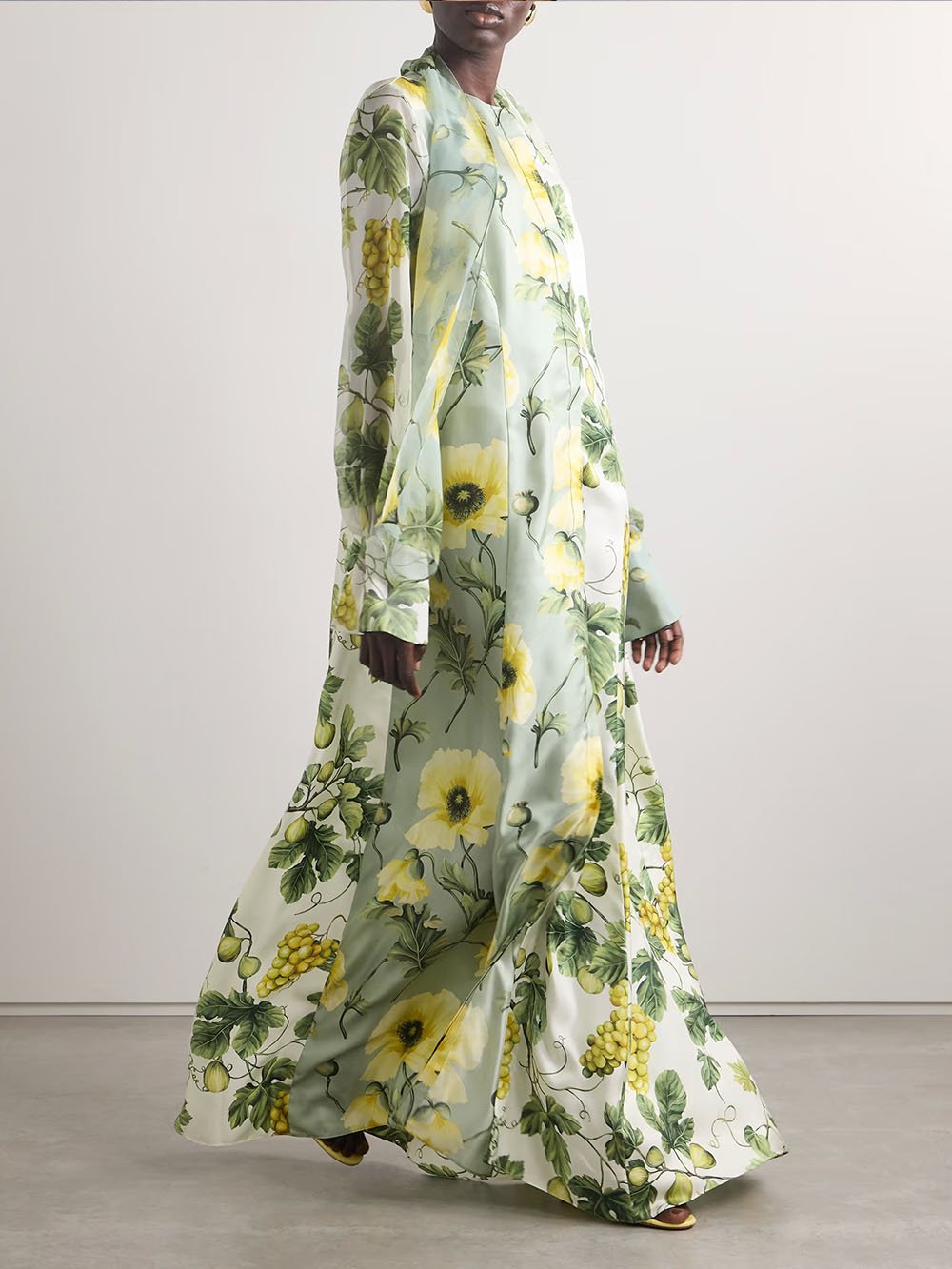 Elegant Floral and Fruit-Print Maxi Dress